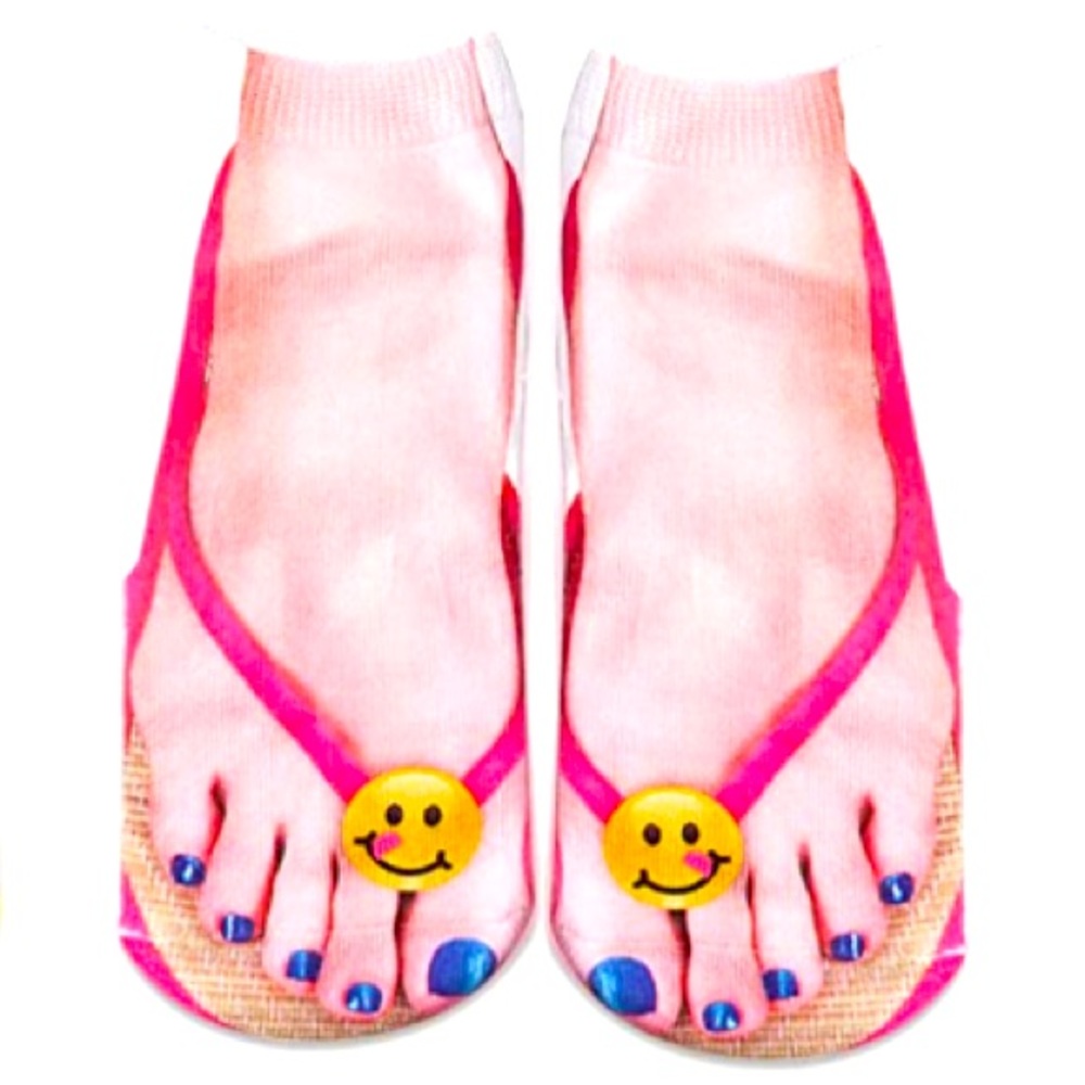 🌟🆕FUN SOCKS: Hot Pink Thong Sandal Crew socks- Women’s size 6 to 8